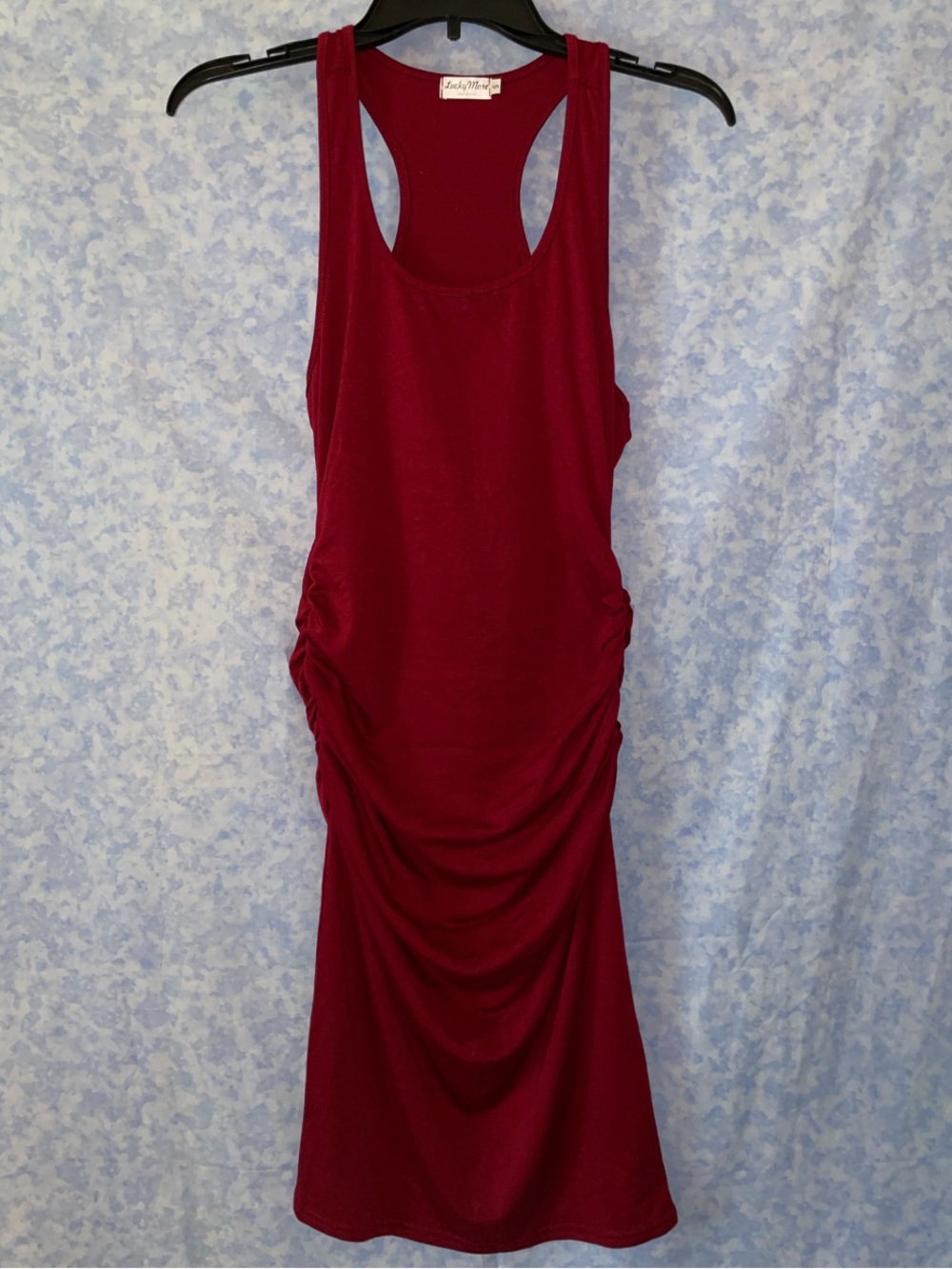 Lucky More: Sleeveless Ruched Dress in Wine Red